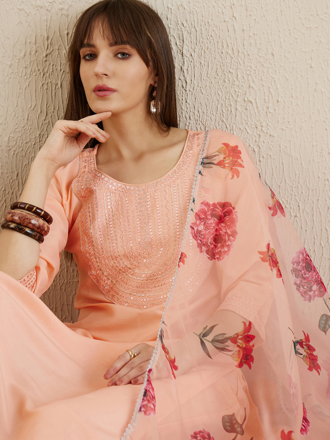 Orange Kurta Sets  For women,indo era, indoera, kurta set for women, women kurta set, women suit, summer wear for women, festive suit for women, mother's day outfit, dress for mother, mother's day special, kurta set for women, kurta for women, kurta trouser and dupatta