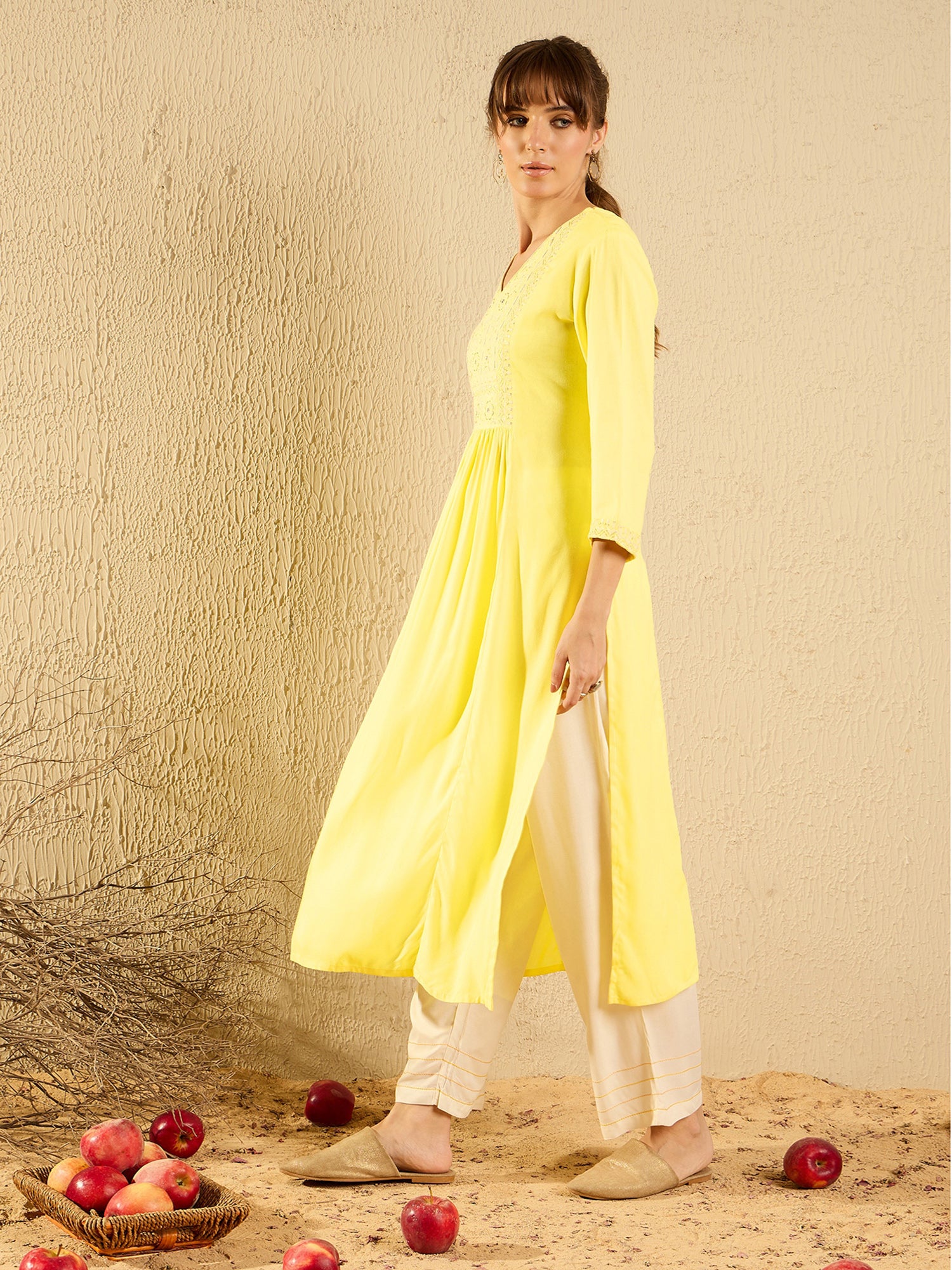 Yellow Kurtas  For women,indo era, indoera, kurta set for women, women kurta set, women suit, summer wear for women, festive suit for women, mother's day outfit, dress for mother, mother's day special, kurta set for women, kurta for women, kurta trouser and dupatta