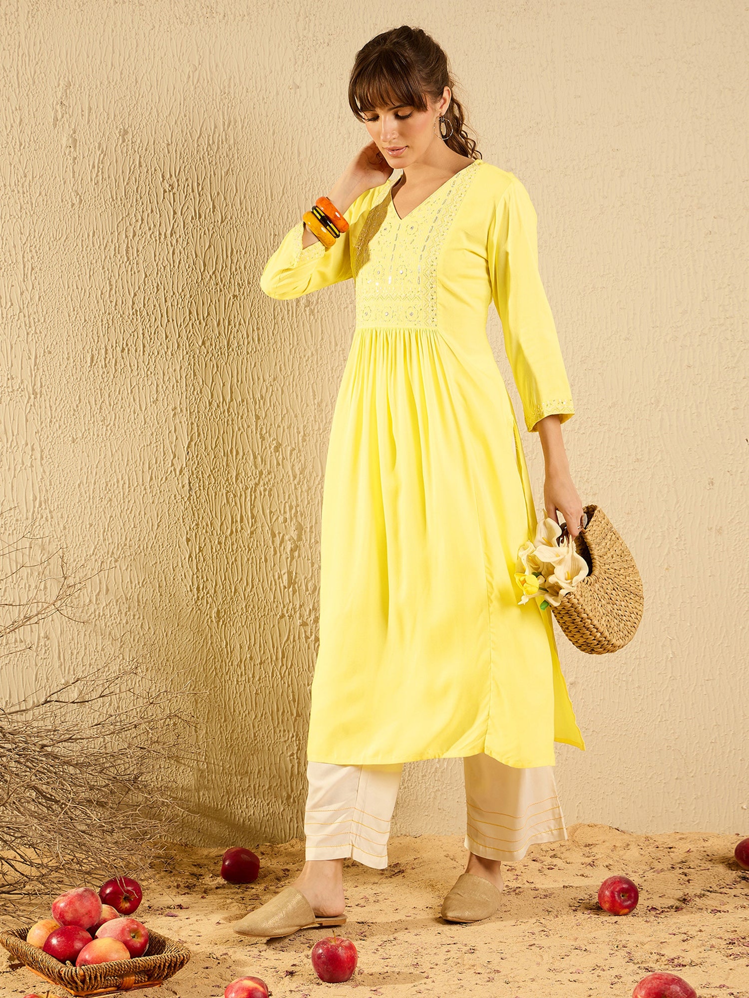 Yellow Kurtas  For women,indo era, indoera, kurta set for women, women kurta set, women suit, summer wear for women, festive suit for women, mother's day outfit, dress for mother, mother's day special, kurta set for women, kurta for women, kurta trouser and dupatta