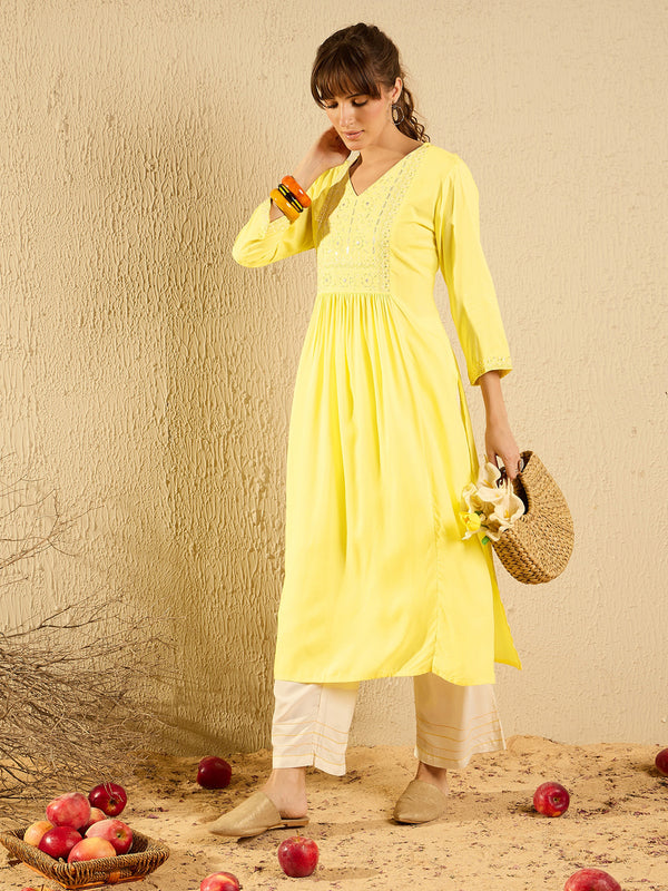 Yellow Kurtas  For women,indo era, indoera, kurta set for women, women kurta set, women suit, summer wear for women, festive suit for women, mother's day outfit, dress for mother, mother's day special, kurta set for women, kurta for women, kurta trouser and dupatta