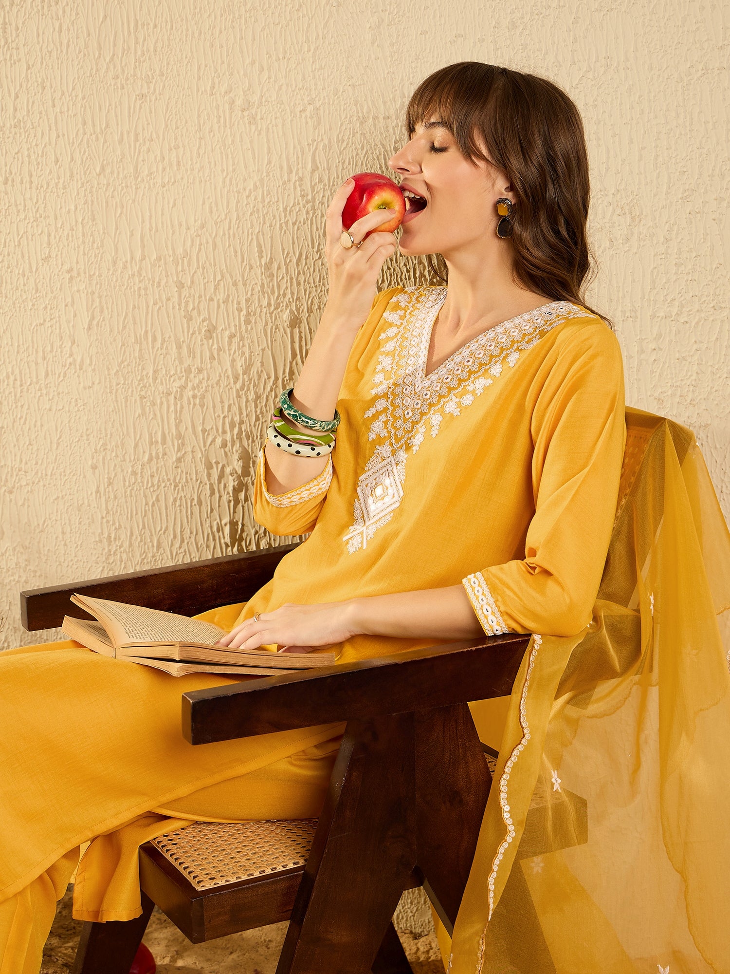 Yellow Kurta Sets  For women,indo era, indoera, kurta set for women, women kurta set, women suit, summer wear for women, festive suit for women, mother's day outfit, dress for mother, mother's day special, kurta set for women, kurta for women, kurta trouser and dupatta