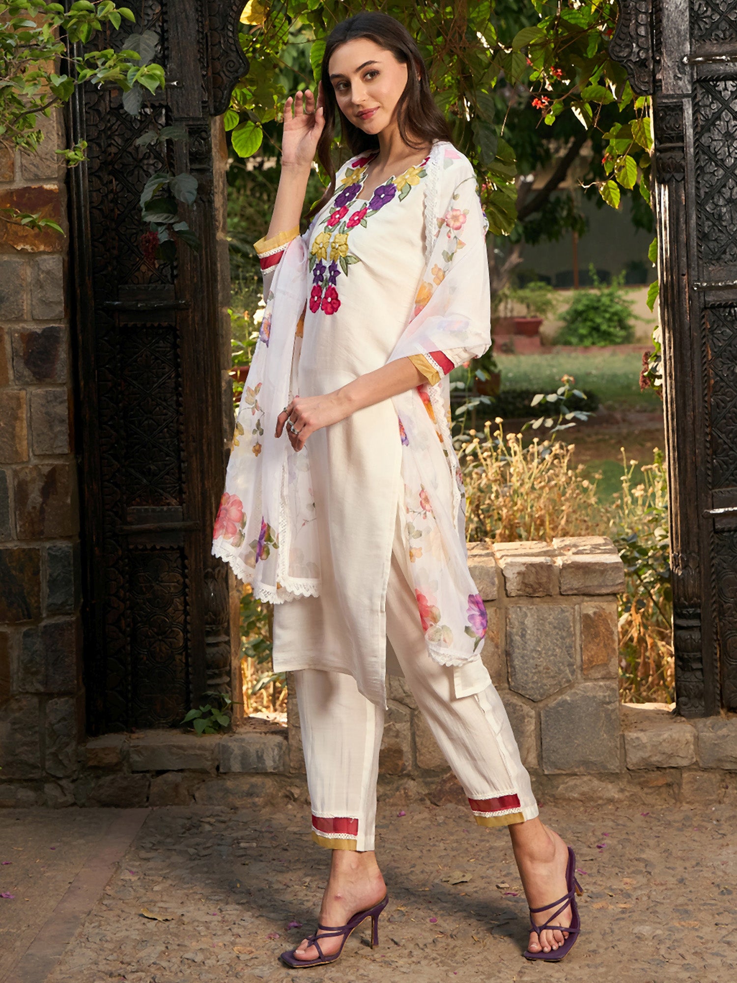 Off White Kurta Sets  For women,indo era, indoera, kurta set for women, women kurta set, women suit, summer wear for women, festive suit for women, mother's day outfit, dress for mother, mother's day special, kurta set for women, kurta for women, kurta trouser and dupatta