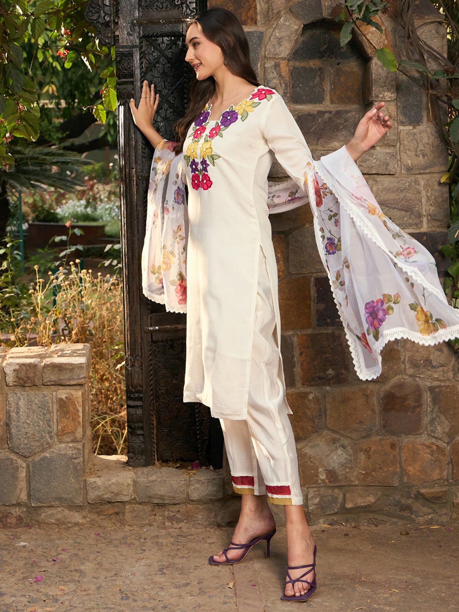 Off White Kurta Sets  For women,indo era, indoera, kurta set for women, women kurta set, women suit, summer wear for women, festive suit for women, mother's day outfit, dress for mother, mother's day special, kurta set for women, kurta for women, kurta trouser and dupatta