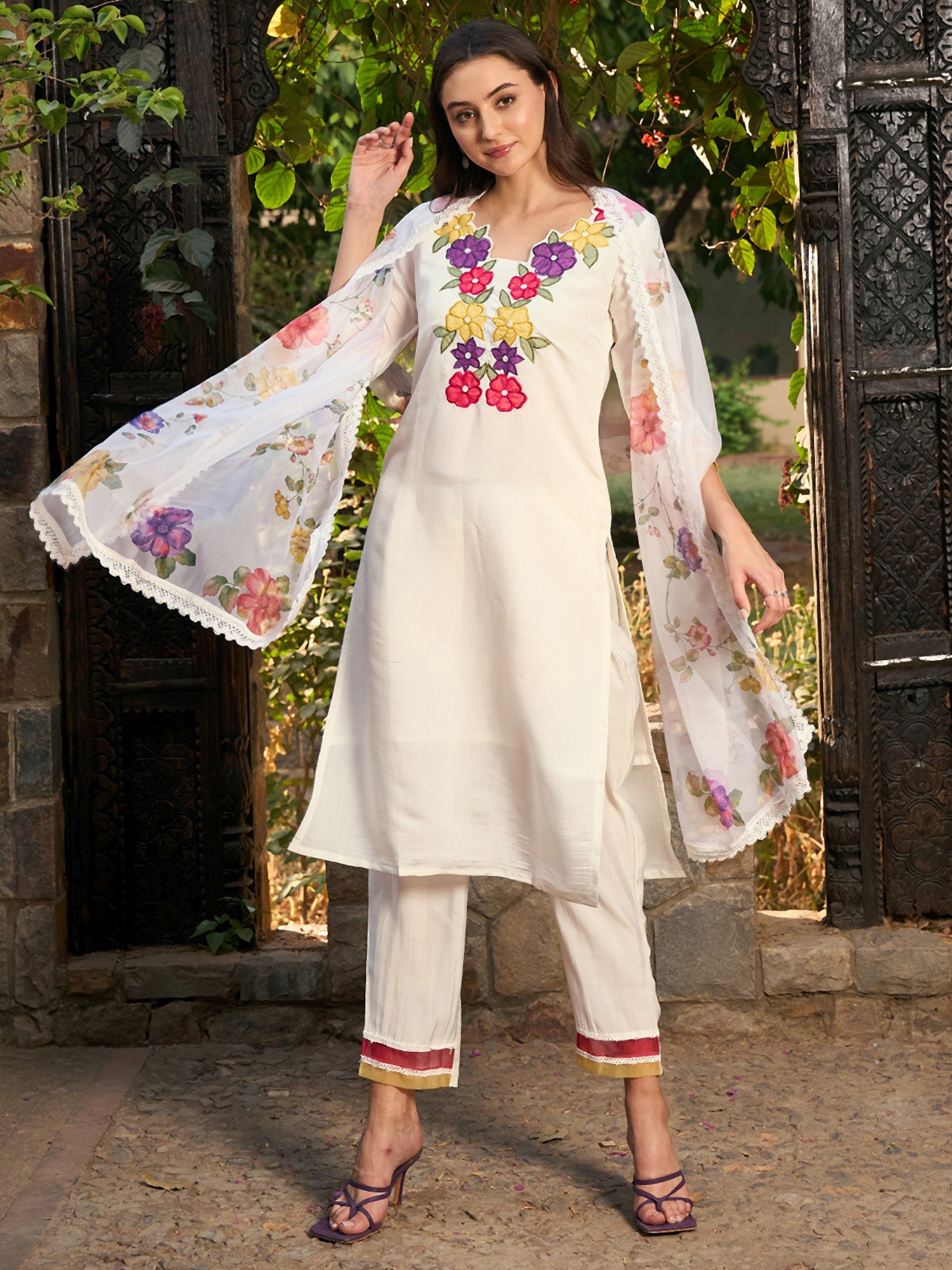 Off White Kurta Sets  For women,indo era, indoera, kurta set for women, women kurta set, women suit, summer wear for women, festive suit for women, mother's day outfit, dress for mother, mother's day special, kurta set for women, kurta for women, kurta trouser and dupatta