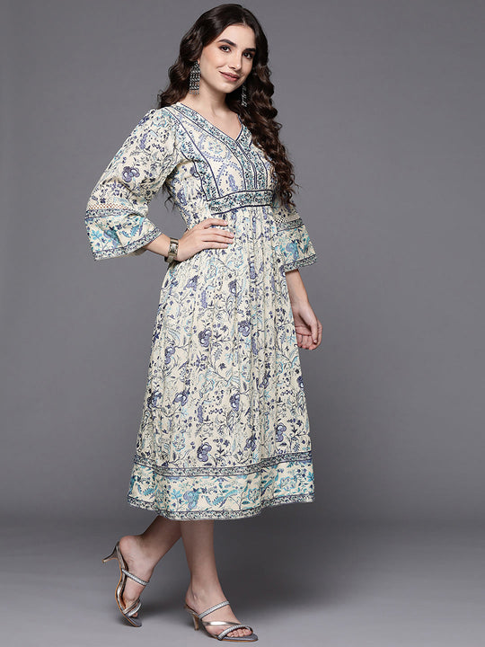 Indo Era Blue Embroidered A-Line Ethnic Dress