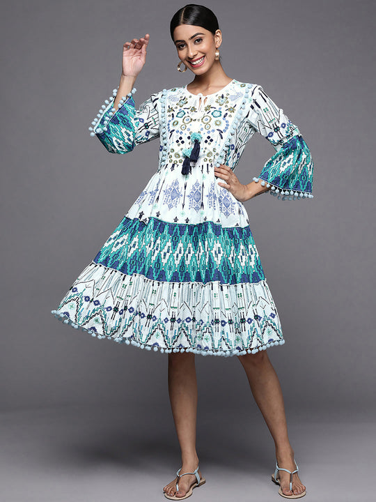 Indo Era Multi Embroidered A-Line Ethnic Dress