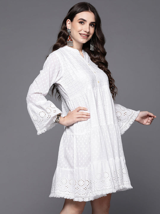 Indo Era White Embroidered A-Line Ethnic Dress