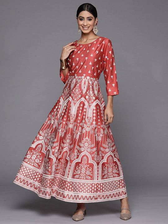 Indo Era Rust Printed A-Line Dresses