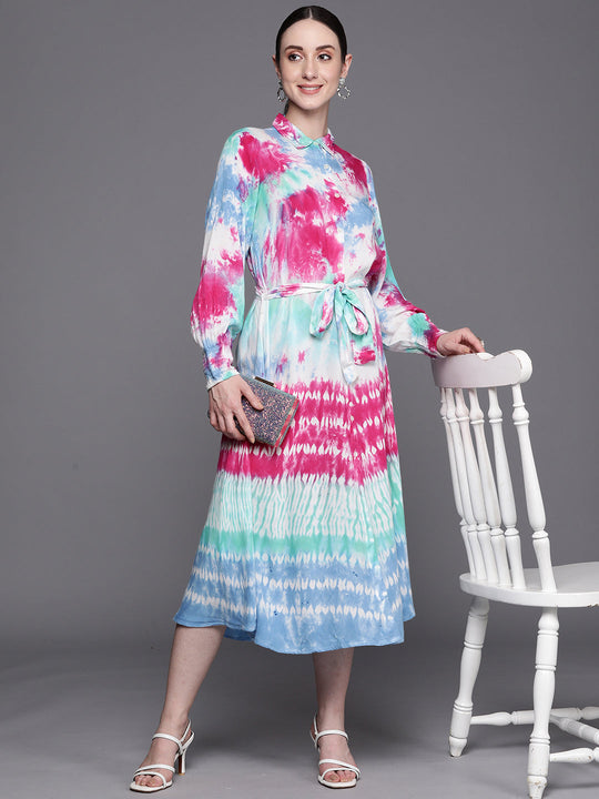 Indo Era Multi Tie & Dye Printed Smart Casual PartyWear Dress