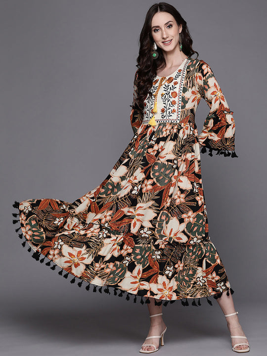 Indo Era Multi Embroidered A-Line Ethnic Dress