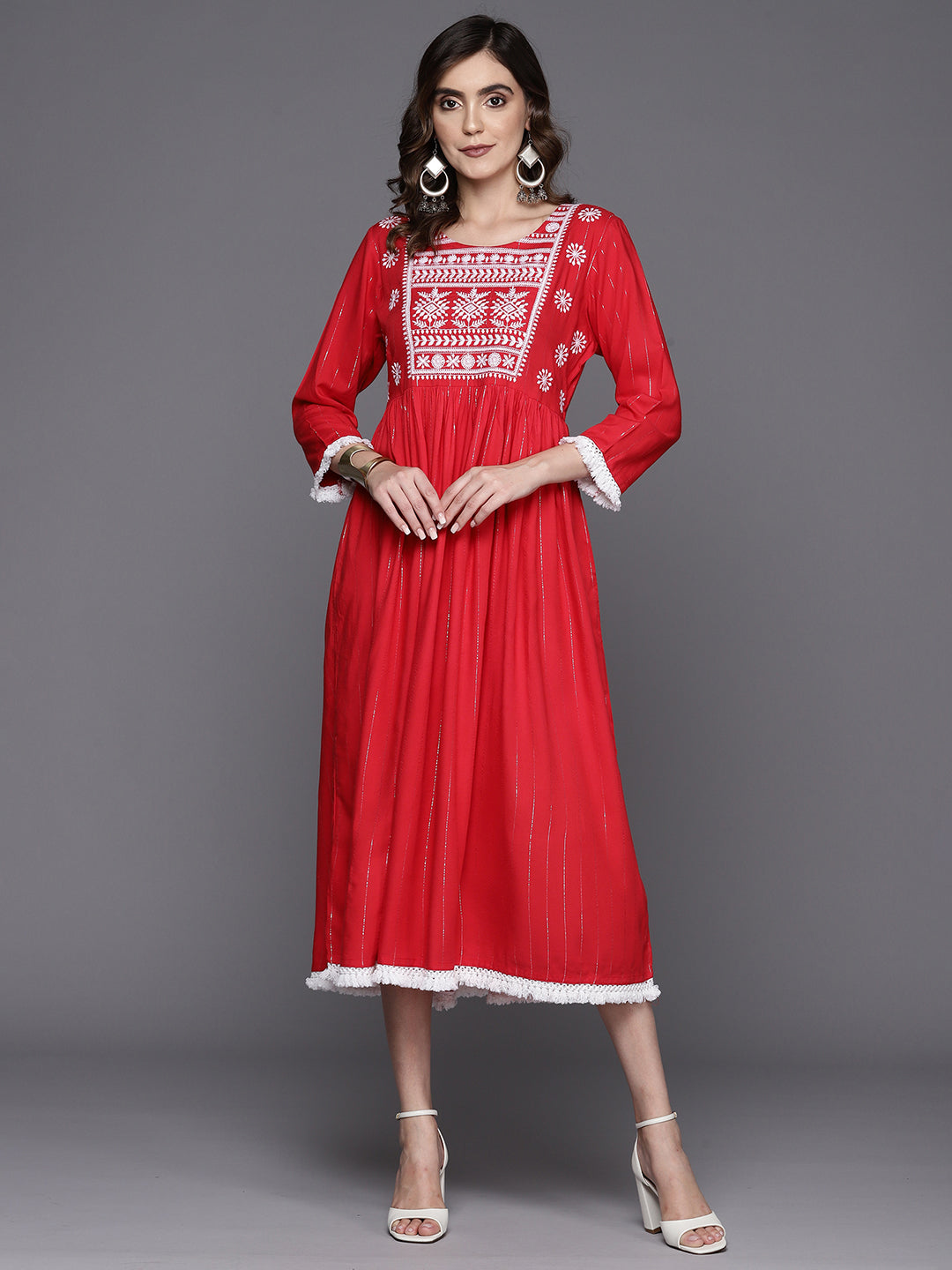 Indo Era Blue Embroidered A-Line Ethnic Dress