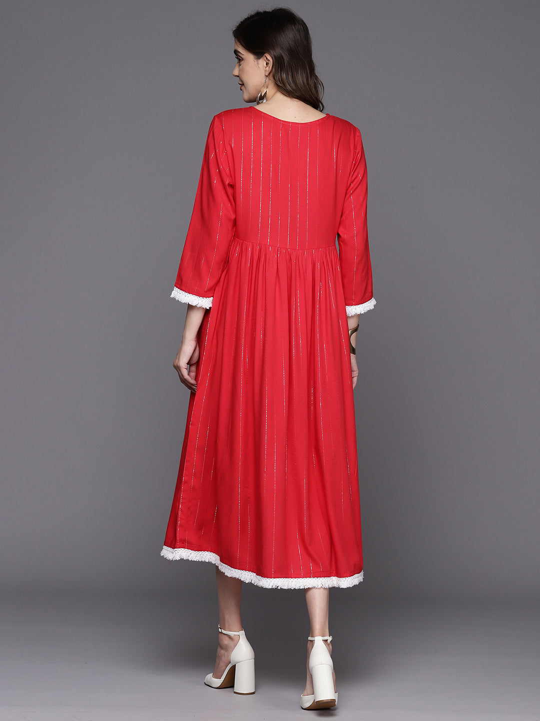 Indo Era Orange Embroidered A-Line Ethnic Dress main image 1