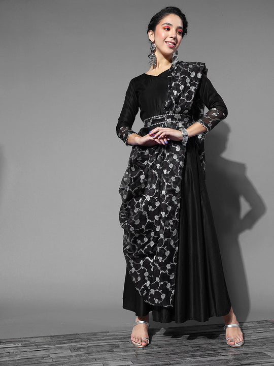 Indo Era Black Solid A-Line Gown