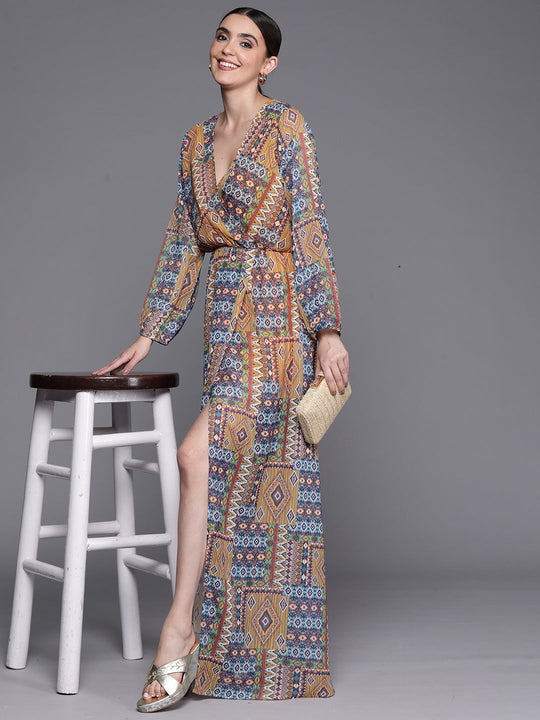 Indo Era Multi Printed A-Line Smart Casual Dress