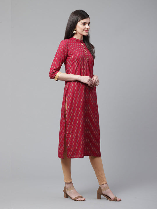 Indo Era Maroon Foil Printed Straight Kurtas