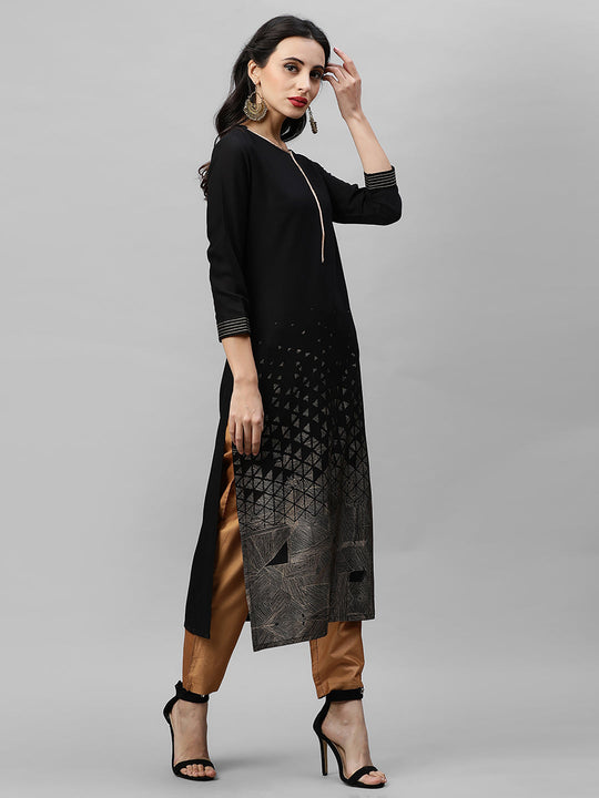 Indo Era Black Foil Printed Straight Kurtas