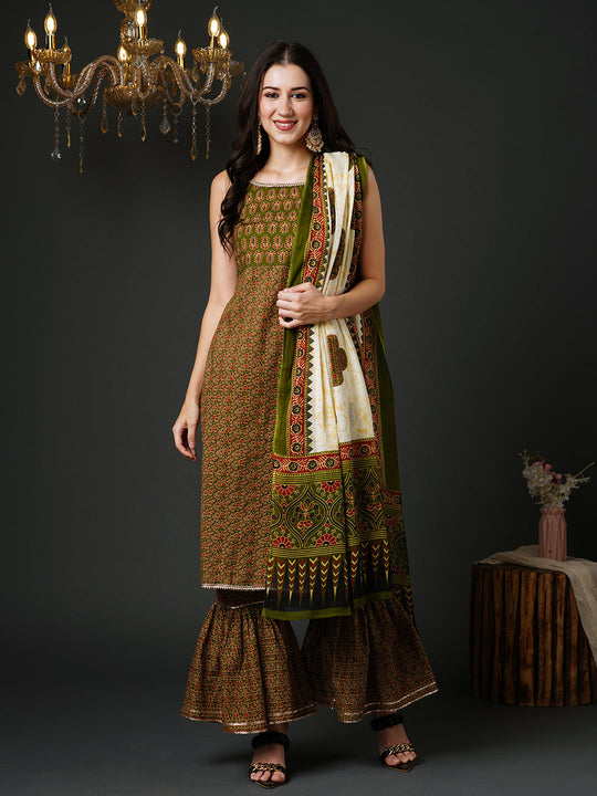 Indo Era Printed Straight Kurta Sharara With Dupatta Set