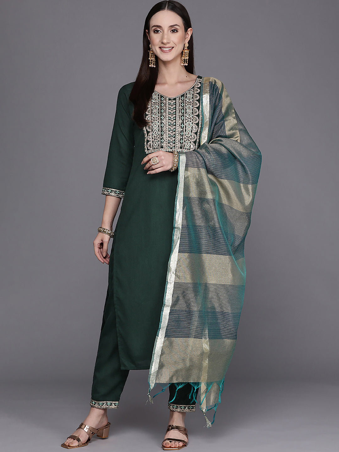 Green Kurta Sets  For women,indo era, indoera, kurta set for women, women kurta set, women suit, summer wear for women, festive suit for women, mother's day outfit, dress for mother, mother's day special, kurta set for women, kurta for women, kurta trouser and dupatta