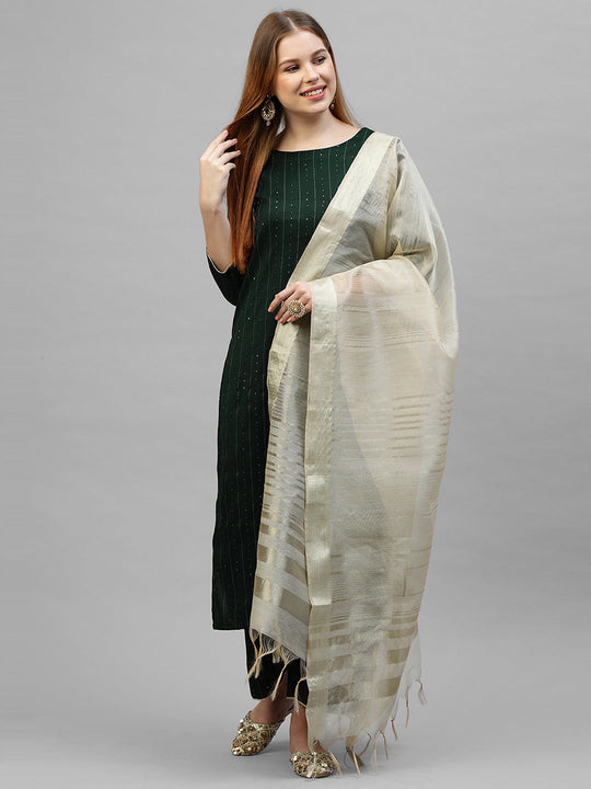 Indo Era Green Embroidered Straight Kurta Palazzo With Dupatta Set