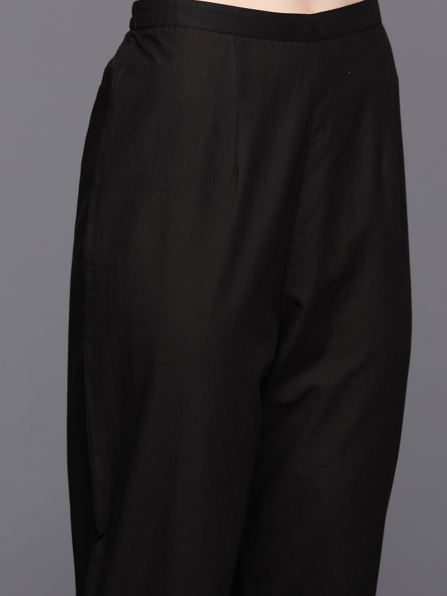 Black Embroidered Straight Kurta Trousers With Dupatta