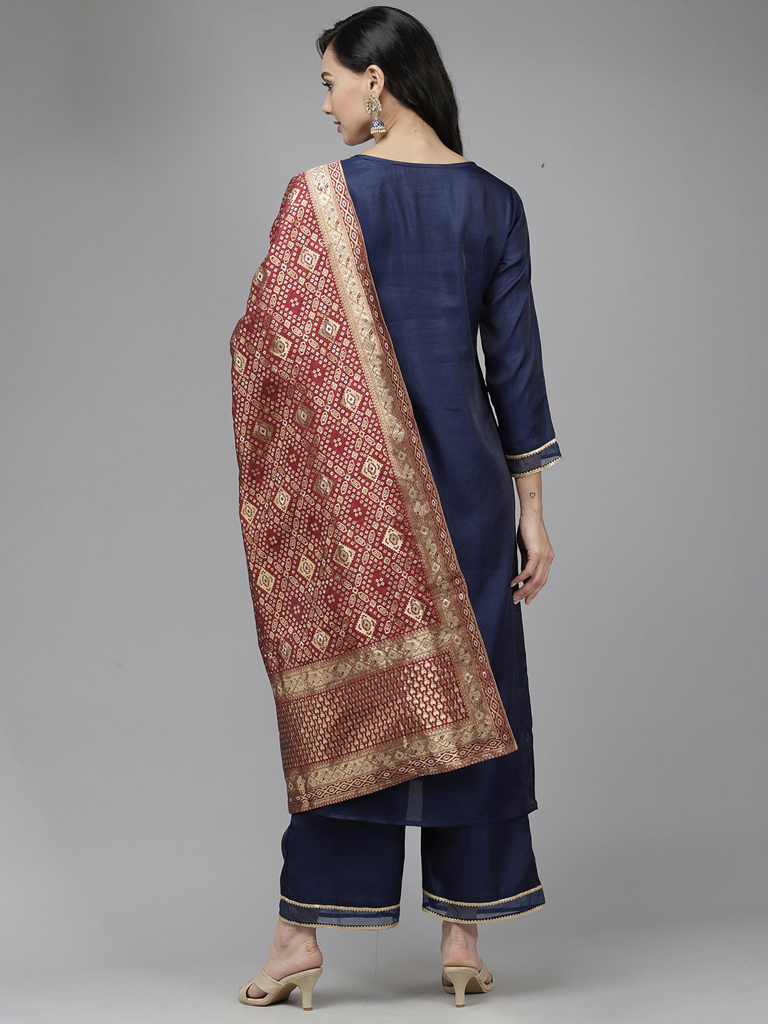 Navy Blue Kurta Sets  For women,indo era, indoera, kurta set for women, women kurta set, women suit, summer wear for women, festive suit for women, mother's day outfit, dress for mother, mother's day special, kurta set for women, kurta for women, kurta trouser and dupatta