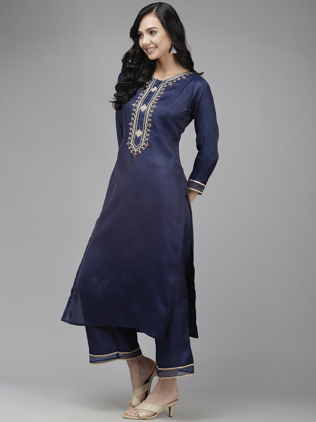 Navy Blue Kurta Sets  For women,indo era, indoera, kurta set for women, women kurta set, women suit, summer wear for women, festive suit for women, mother's day outfit, dress for mother, mother's day special, kurta set for women, kurta for women, kurta trouser and dupatta