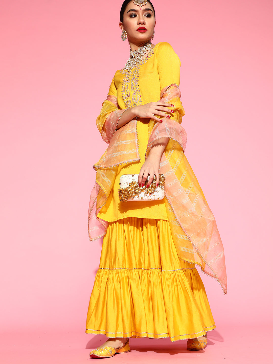 Yellow Kurta Sets  For women,indo era, indoera, kurta set for women, women kurta set, women suit, summer wear for women, festive suit for women, mother's day outfit, dress for mother, mother's day special, kurta set for women, kurta for women, kurta trouser and dupatta