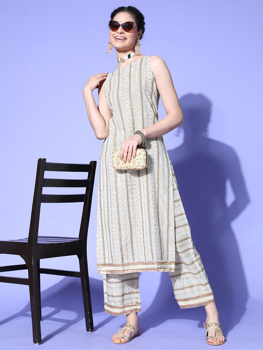 Indo Era Printed Straight Kurta Palazzos Set