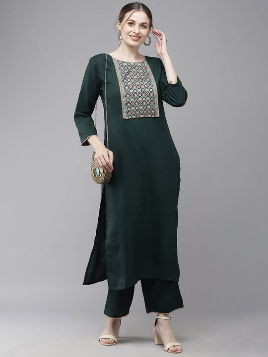 Indo Era Yoke Design Straight Kurta With Palazzo Set