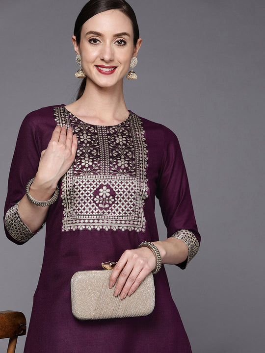 Indo Era Solid Wine Straight Kurta Palazzo Sets