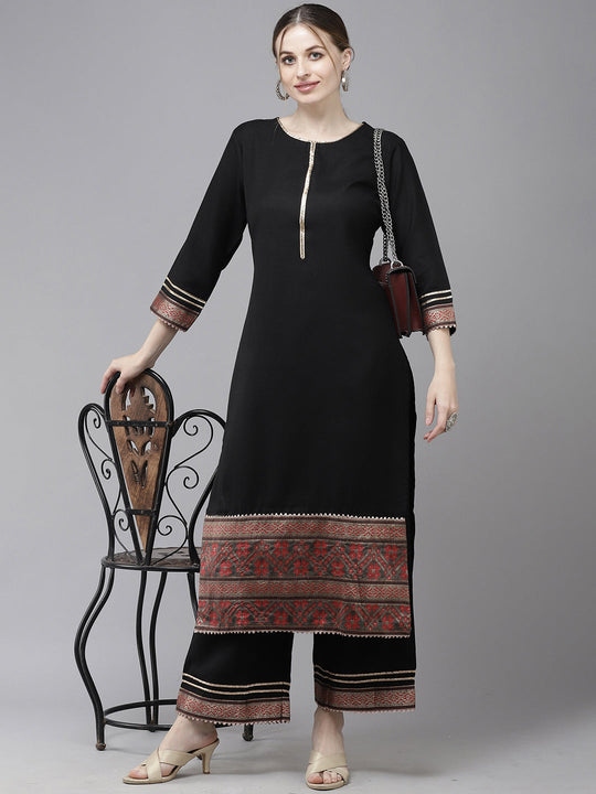 Indo Era Self Design Straight Kurta With Palazzo Set