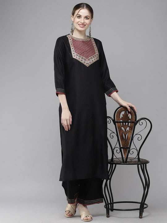 Indo Era Solid Straight Kurta With Palazzo Set