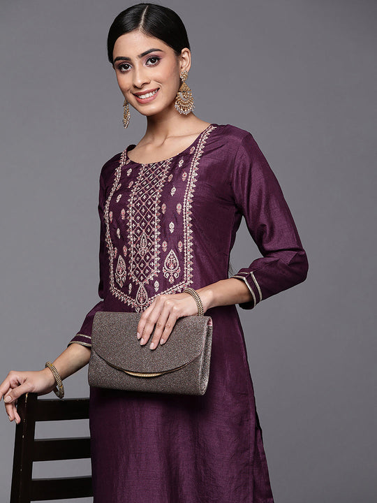 Indo Era Wine Solid Straight Kurta Palazzo Sets