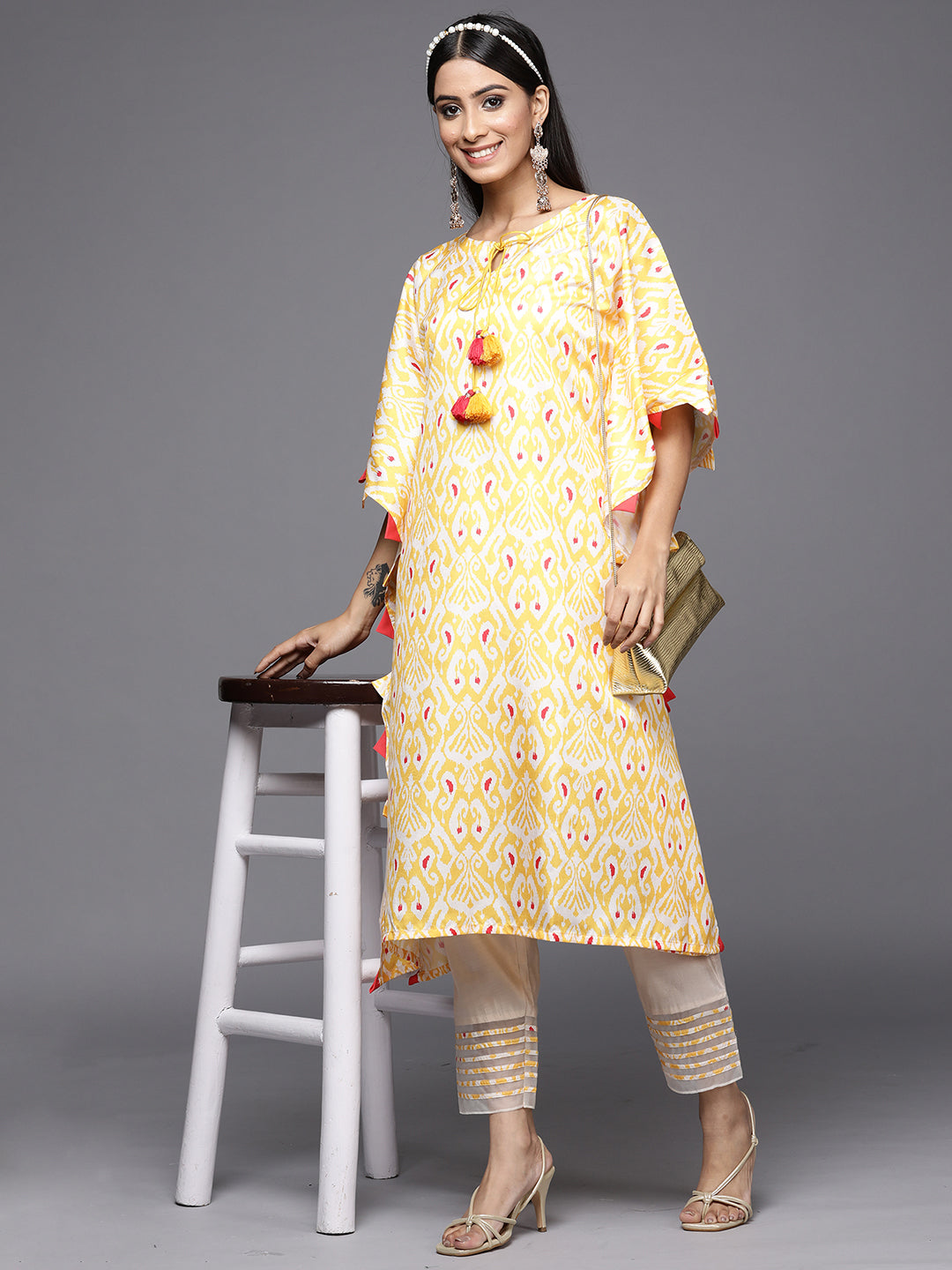 Yellow Kurta Sets  For women,indo era, indoera, kurta set for women, women kurta set, women suit, summer wear for women, festive suit for women, mother's day outfit, dress for mother, mother's day special, kurta set for women, kurta for women, kurta trouser and dupatta