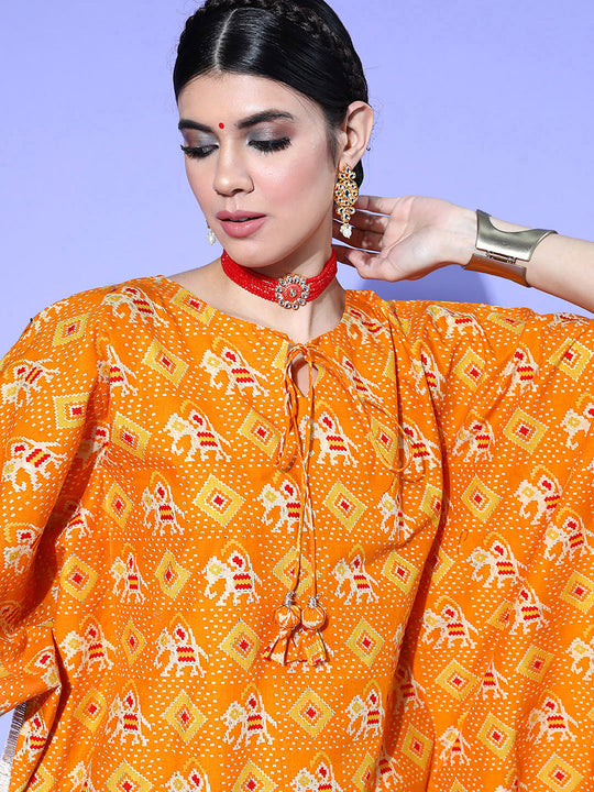 Indo Era Yellow Foil Printed Kaftan