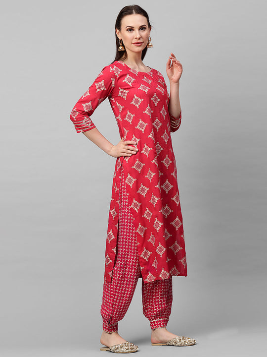 Indo Era Pink Foil Printed Straight Kurtas