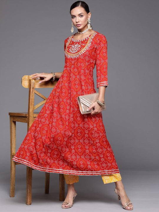 Indo Era Red Embroidered A-line Kurta