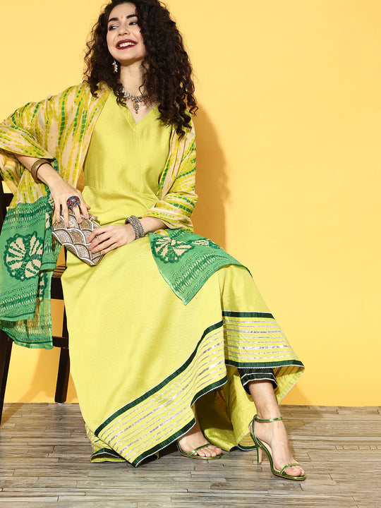 Indo Era Olive Tie & Dye Anarkali Kurta