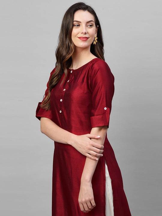 Indo Era Red Solid Straight Kurta
