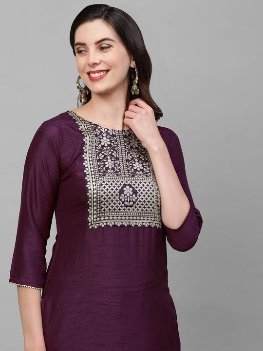 Indo Era Wine Solid Straight Kurta
