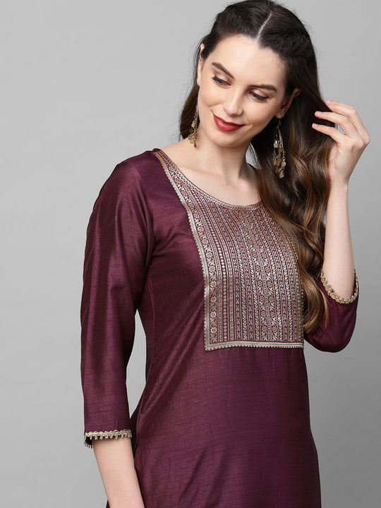 Indo Era Wine Solid Straight Kurta