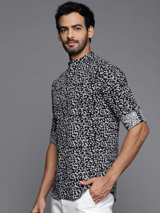 Indo Era Black Animal Liva Straight Kurtas