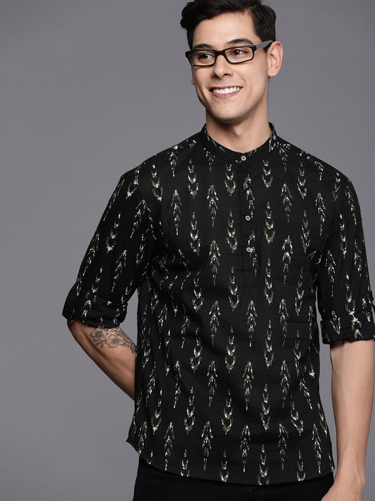 Indo Era Black Ethnic Motifs Cotton Straight Kurtas