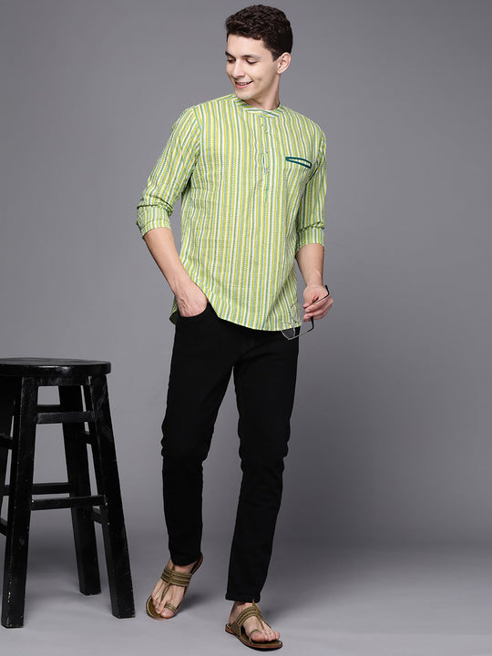 Indo Era Fluorescent Green Printed Cotton Straight Kurtas