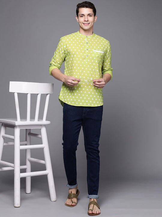 Indo Era Green Polka Dot Cotton Straight Kurtas