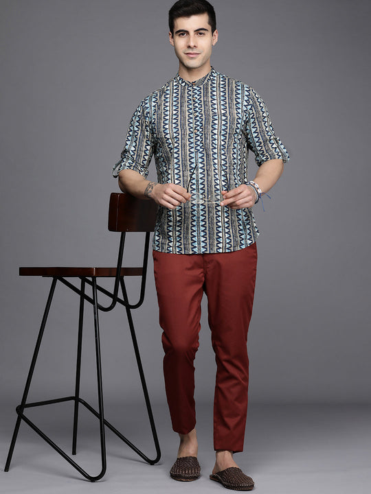 Indo Era Multicolored Chevron Cotton Straight Kurtas