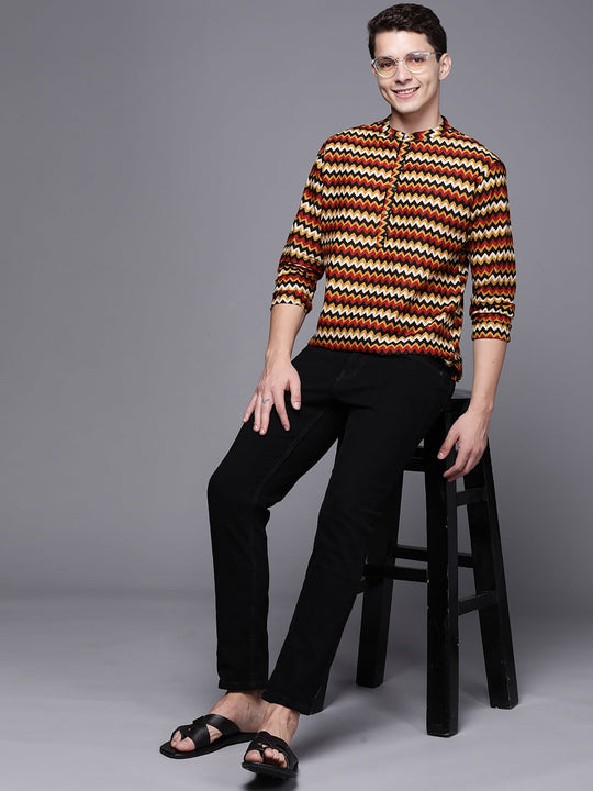 Indo Era Multicolored Herringbone Cotton Straight Kurtas