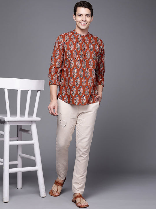 Indo Era Maroon Ethnic Motifs Cotton Straight Kurtas