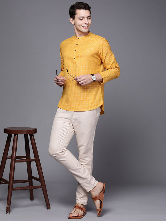 Indo Era Mustard Printed Cotton Straight Kurtas