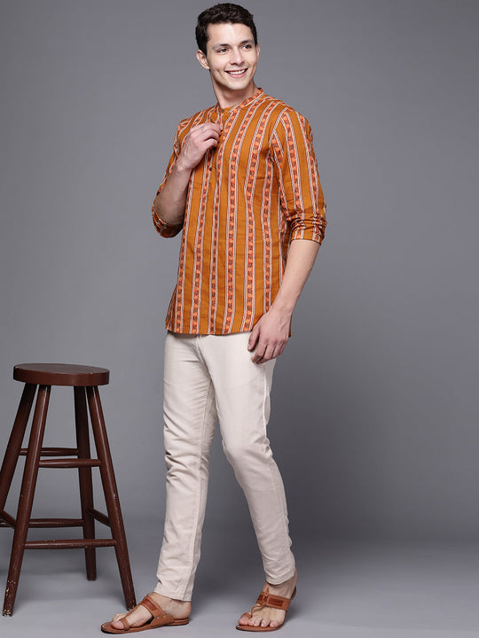 Indo Era Mustard Ethnic Motifs Cotton Straight Kurtas